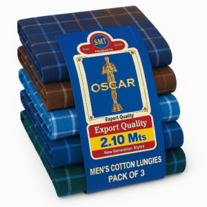 Men’s 100% Pure Cotton Multicolor Lungies – Pack of 3 | Stitched & Ready to Wear | 2.10 Meter | Soft & Breathable Checked Lungis | Daily Home Wear